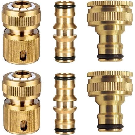 6 Pièces Connecteur Tuyau Arrosage Laiton 1/2'' Raccord Rapide Tuyau et 3/4" 2 en 1 Connecteur Robinet Rapide de Tuyau Bidirectionnel (1/5)