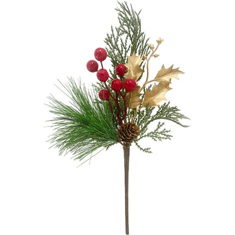 Künstliche Kiefernnadeln mit einem Stiel, Innendekoration im europäischen und amerikanischen Stil, grüne Weihnachtspflanze, Blumenarrangement, Weihnachtsbaumschmuck (goldene Weihnachtsblätter, rote Be (1/2)