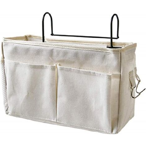 Betttasche mit Drahtrahmen Hochbett Organizer Hängetasche Aufbewahrungstasche für Buch, Magazin, Kopfhörer (weiß) (1/5)