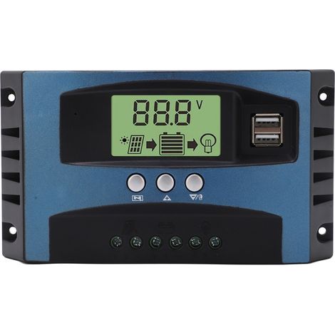 Controlador de carga solar de 12V/24V con carga MPPT inteligente, pantalla LCD y regulador de carga para panel solar de 30A (descarga de 10A). (1/5)