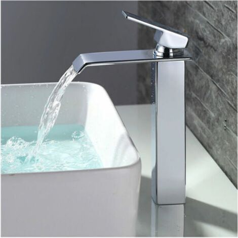 Robinet Salle de Bain Cascade Mitigeur de Lavabo Bec Haut Robinetterie pour Vasque Chromé Design Moderne (1/5)