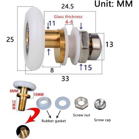 4 Pièces Roulette Porte Douche, Galets de Roulettes Douche Porte Coulissante 25mm de Roulement de Rechang, Pour Remplacement de Douche Coulissante Verre Porte Coureurs Rouleaux- (1/4)