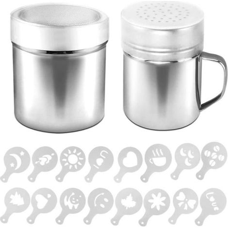 Tamis à farine - Inox - 2PCS - Maille fine et trou - 16 pochoirs - Couvercle hermétique (1/4)