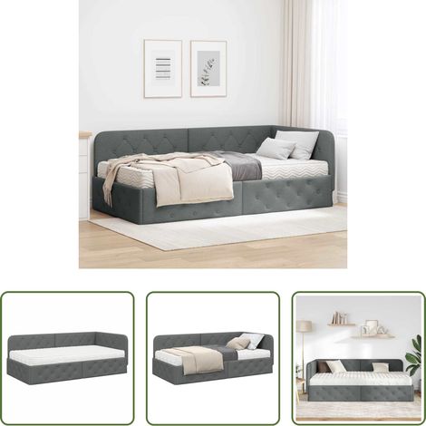 Cadre de lit - Cadre de lit d'angle Gris foncé 90 x 190 cm tissu (1/5)