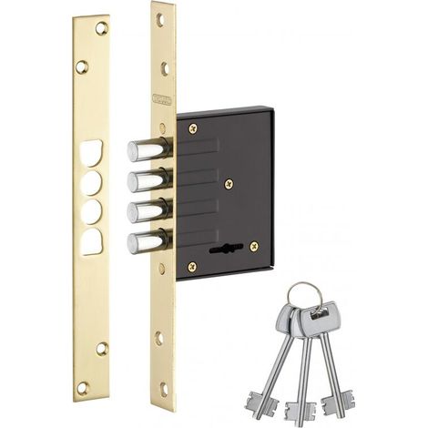 Serrure encastrable 4 pênes en acier – Axe 40mm – Clés à double panneton – Installation droite/gauche – Sécurise porte d'entrée (1/2)