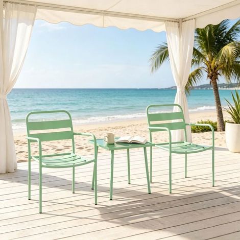 Salon de jardin style moderne ensemble lounge compact table carrée deux chaises à accoudoirs (1/5)