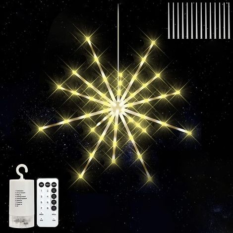 GROOFOO Feux d'artifice Starburst Lights Lumières de Noël extérieures Lumières de Noël extérieures Lumières de Noël LED à piles 8 modes avec télécommande et minuterie pour jardins de Noël en plein air (1/5)
