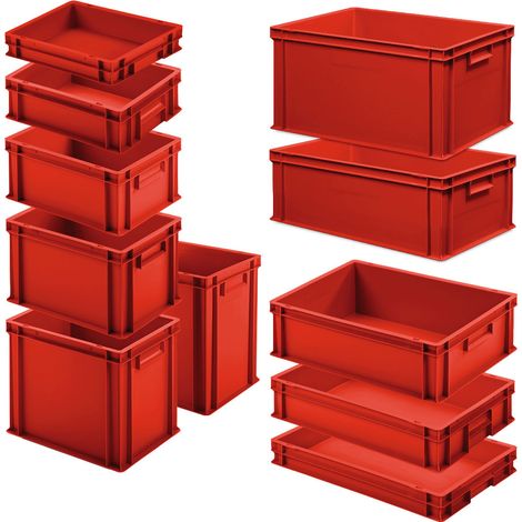 BRB Set mit 11 Eurobehältern in 11 versch. Größen/Höhen, 6x 400x300 / 5x 600x400 mm, rot