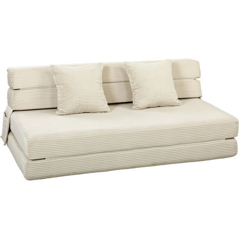 Canapé de sol - HOMCOM - convertible en lit - oreiller, poches latérales - velours côtelé - 152 x 78 x 62 cm - crème (1/5)