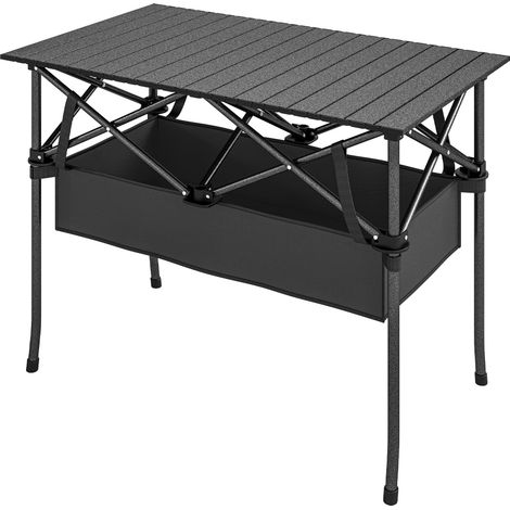 Outsunny Tavolo da Picnic Pieghevole con Rete Portaoggetti, Nero