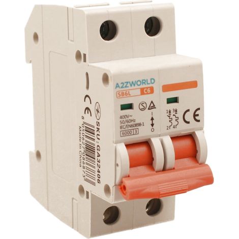 MCB Interruttore Magnetotermico Automatico Curva C 2P 2M 6000A AC 400V IP20 SB6L, Corrente Disponibili 6A 10A 16A 20A 25A 32A 40A 50A 63A  (C6A)