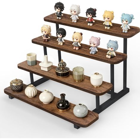 Présentoir Vitrine en Bois, Rangement Parfum Figurines Collection, Mini Étagère à 4 Niveaux pour Apéritif Buffet Épices Cupcake, 40 x 25 x 25 cm (1/5)