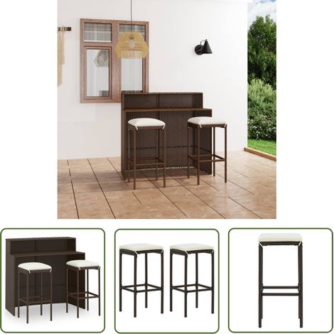 INLIFE Ensemble de bar de jardin avec coussins 3 pcs Marron (1/5)