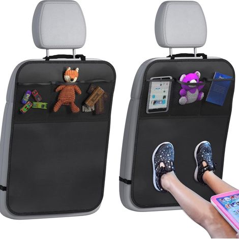 Sollbry 2 Pièce Protections Dossier de Siège Voiture Organisateur Voiture Enfant, Protege Siege Impermérable Anti-salissures avec 3 Poches de Rangement,Noir (1/5)