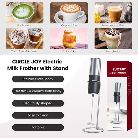 Mousseur À Lait Électrique Avec Acier Inoxydable Support Émulsionneur À Piles Manuel Pour Café - Latte, Cappuccino (1/5)