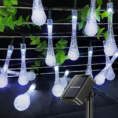 Solar-Außenlichterkette, 50 LEDs, 7,5 m, Solar-Wassertropfenlicht für Außen und Innen, wasserdichte Dekorationslampe für Garten, Bäume, Weihnachtsfeiern, Terrasse (weiß) (1/5)