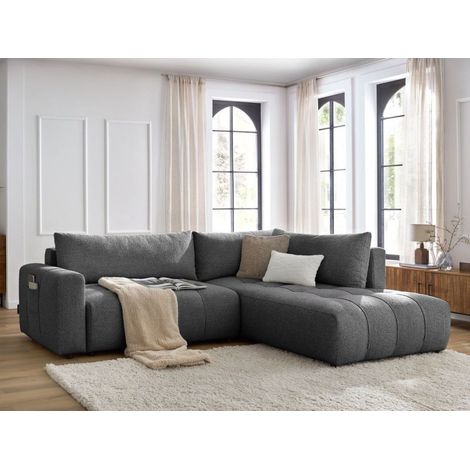 BOBOCHIC - Canapé d'angle L convertible coffre ARSENE Angle droit Gris foncé (1/5)