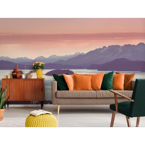 papier peint paysage – lac et montagnes pastel - 300 x 250 cm (1/2)