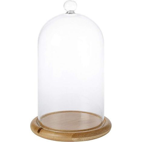 Couvercle en verre clair pour cloche décorative, protection pour fleurs fraîches, mariage, fête, Saint-Valentin, avec socle plat en bambou (1/5)