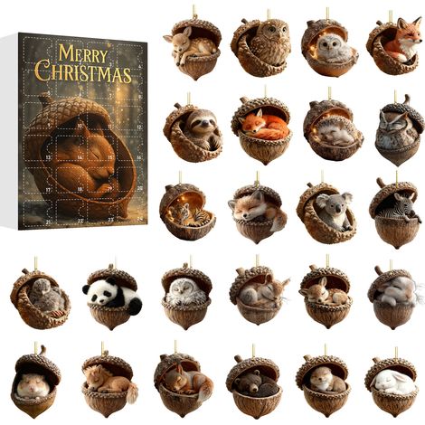 Adventskalender „Eicheltiere“ 2026 – 24 flache 2D-Acryl-Dekorationsfiguren mit Tieren in Eicheln – Weihnachtskalender – niedliches Geschenk zur Weihnachtsdekoration (1/5)