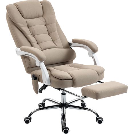 Fauteuil directionnel massant chauffant à hauteur ajustable dossier inclinable en toile lin beige (1/5)