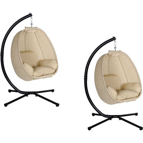 2er-Set hängesessel, Eiförmiger Schaukelsitz mit weichem Kissen, für drinnen und draußen geeignet, 125L x 95B x 170H cm, Khaki