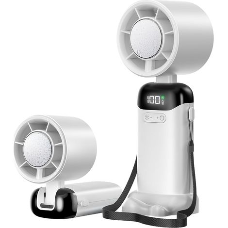 Jsdoin Kleiner Mini-Ventilator, tragbarer Mini-Handventilator mit USB-Anschluss, 5 Geschwindigkeitsstufen und LED-Anzeige für Zuhause, Büro, Schlafzimmer, Reisen im Freien (Weiß) (1/5)