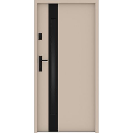 Porte d'entrée en acier pleine et inox H207 x L100 cm - verre fumé - beige et noir - épaisseur 55 mm - poussant droit - BRAGA