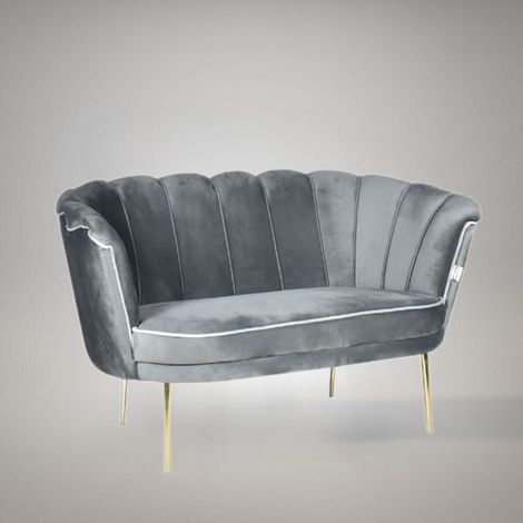 Zweisitzer-Sofa Orel aus Babyface-Velours 21 in Grau mit goldenen Füßen H76xL130xP70 (1/3)
