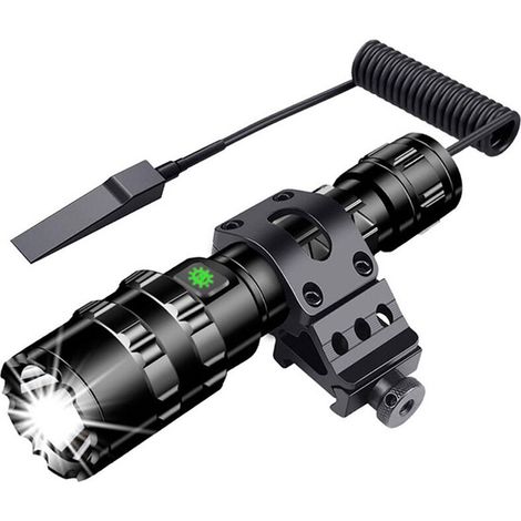 Torcia LED per esterni, torcia a luce bianca + cavo USB + 4 lenti colorate + batteria 18650 + interruttore a pressione + tracolla girevole + velcro + manuale di istruzioni + confezione regalo (1/5)