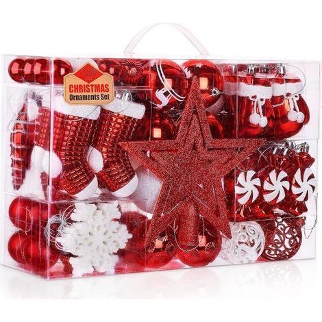 Lot de 128 Boules de Noel Rouge et BlancBoule de Noël en Plastique Incassable Decoration Noel Sapin - Créer Une Ambiance de Noël - pour Décorations de Noël Intérieure ou Extérieure (1/5)