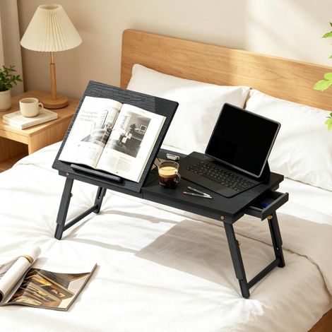 Bureau pour ordinateur portable pliable et réglable en bambou et MDF, 83,5 x 33 cm, noir HAVRYA (1/5)