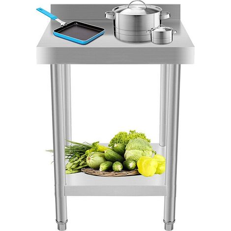 Bc-elec - WT2424B Tavolo da cucina, piano di lavoro con bordo in acciaio inox 60x60cm, ideale per cucina, ristorante, gastronomia, tavolo da taglio