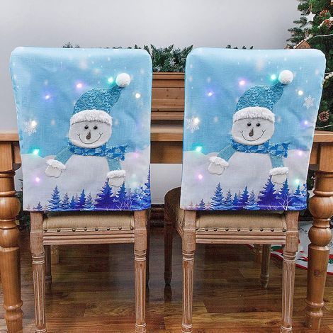 Lot de 2 housses de chaise de Noël avec lumières LED, housse de protection de chaise de bonhomme de neige, housse de siège pour la décoration de la maison, housses de chaise LED de Noël (1/5)