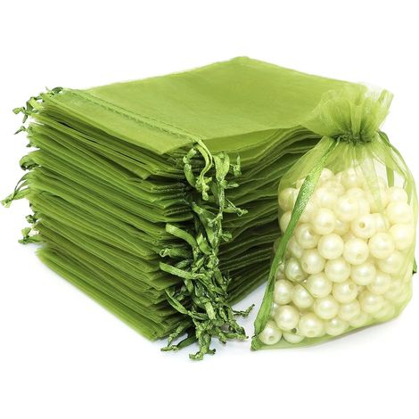 50pcs Sacs Organza 10x14cm Sachets Pochettes Cadeau en Organza avec Rubans Sac à Bijoux Sachets pour Lavande Sacs de Bonbons Faveur Présent Sacs pour Anniversaire Baptême Fête Décoration Mariage,vert (1/5)
