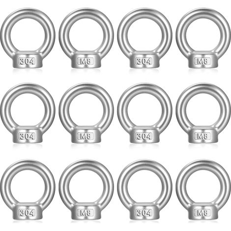 12 Pcs Boulons à Oeil M8, pour Piton à Visser Inox, Vis à Anneau de Levage, écrous à œil en Acier Inoxydable 304, œillets annulaires avec Filetage pour Fixation et Suspension (1/5)