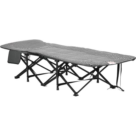 Lit de camp pliant avec sac de transport, porte-gobelet intégré, pour piscine ou balcon, jusqu'à 120 kg, noir, 68 x 190 x 48 cm