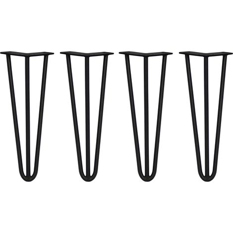 SKISKI LEGS - 4 Patas de Horquilla Metálicas para Mesa Muebles Metal Hairpin Legs 35.5cm Acero Natural 3 Puntales de Espesor 12mm con Pies Protectores + Paquete de 16 Tornillos de 20mm GRATIS