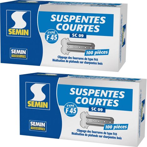 Semin – Suspentes courtes 80 mm F45 – Acier galvanisé – Lot de 200 unités – Montage rapide pour faux plafonds