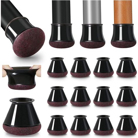 Chair Leg Protectors, 20 Pieces Small Black Silicone Floor Protectors with Felt Coating, Chair Leg Covers, Silicone Chair Leg Caps, Diameter 20-30mm (1/5)