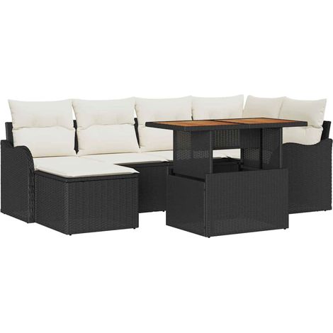 Garden Sofa Set with Storage 7 pcs Black Poly rattan vidaXL