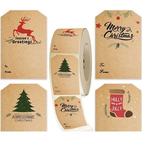 300PCS Christmas Gift Tags, Self-Adhesive Christmas Stickers, 7.5X5CM, Self-Adhesive Labels (1/5)