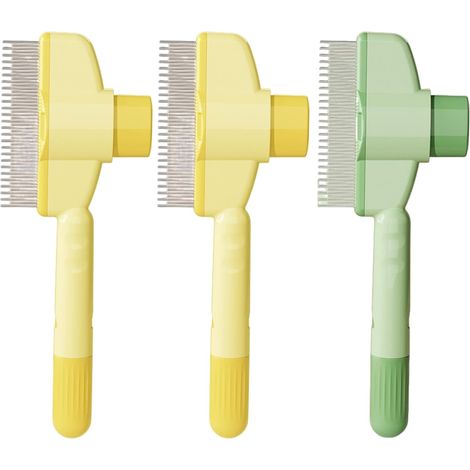 Lot de 3 Peigne d'Épilation Animaux Compagnie, Brosse Toilettage Chat, Peigne D'épilation Animaux Compagnie, Peigne Anti-Puces Brosse Poils Chat pour Poils Courts et Longs Chats Chiens (1Vert+2Jaune) (1/5)