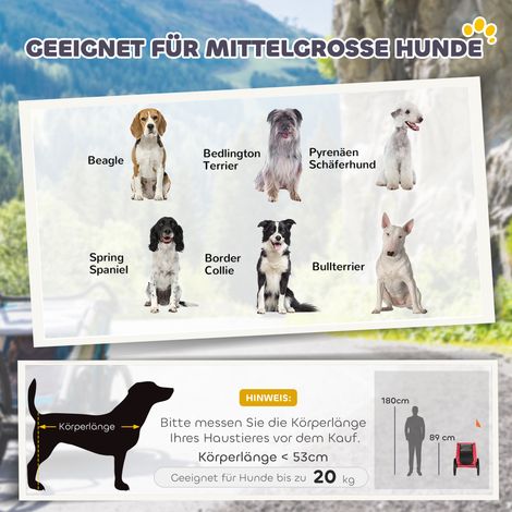Remorque pliable pour chien avec réflecteurs, fenêtre en filet, roues, porte, fanion de sécurité pour chiens jusqu'à 20 kg, 138 x 70 x 89 cm, rouge (1/5)