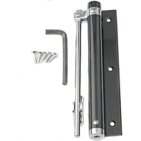 Ferme-porte monobloc en aluminium léger, léger comme une plume, à ressort, réglable, auto-montant, pour usage résidentiel et commercial (180 mm noir avec 5 vis) (1/2)