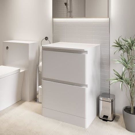 Bathroom Cloakroom Vanity Unit Wash 600mm Cabinet Drawers Storage White Gloss (1/5)