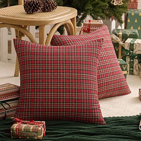 Housse De Coussin - Tartan Écossais - 50 X 50 Cm - Pour Décoration Festive Intérieure - Lot De 2 (1/5)