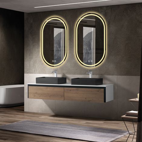 Specchio da bagno LED ovale senza cornice 60 x 90 cm, touch, antiappannamento, argento (1/5)