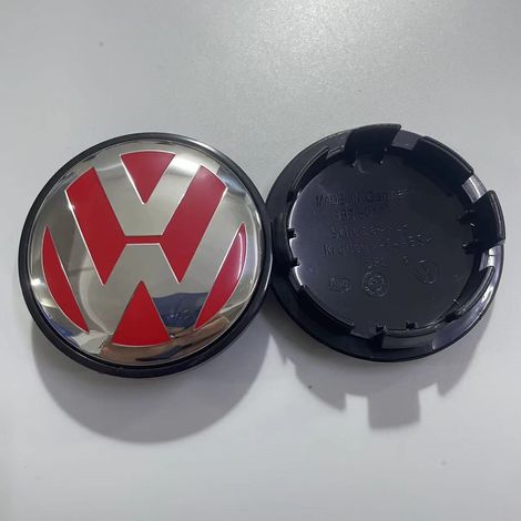 Cache moyeu de roue Volkswagen 65 mm avec logo Wolfsburg, enjoliveur central jante compatible Golf Passat Touran Jetta, emblème bombé rouge 4 pièces (1/2)