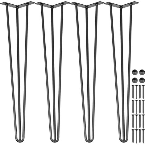 Pieds de Table en Fer 61 cm Noir Lot de 4, Capacité 99,8 kg par Pied, 3 Tiges en Acier Carbone pour Bureau, Table, Banc ou Meuble DIY (1/5)